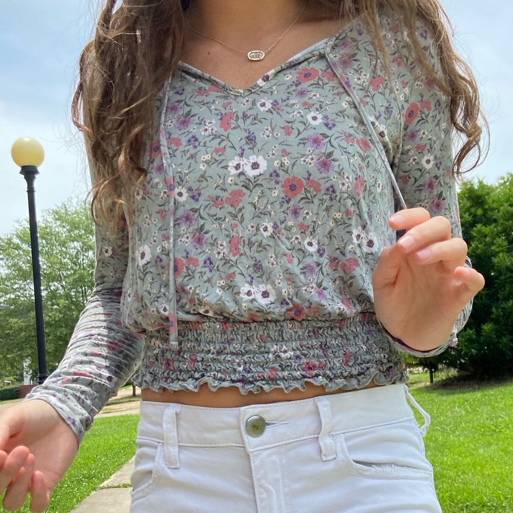 Floral American Eagle Soft & Sexy Crop Top